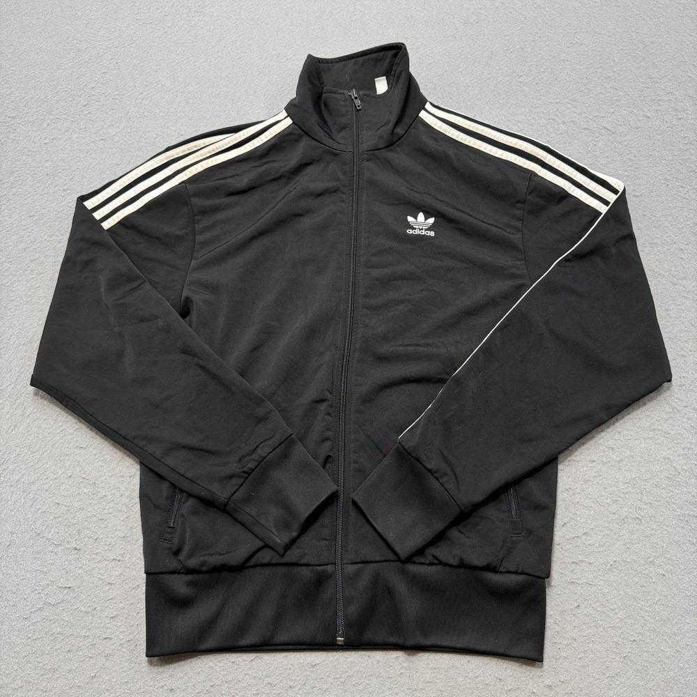 Adidas Track Jacket Men's Small Black Trefoil Classic Firebird Athletic Sporty